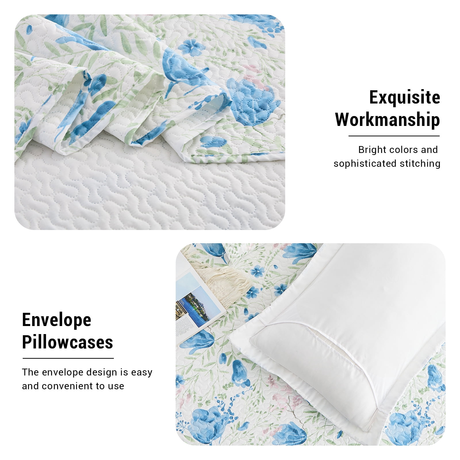 Hitime Luxury Printed Quilt Set King Size, Lightweight Comforter Set, Oversized Bedspread Coverlet Quilted Bedding Set, with 2 Matching Pillowcases, for All Season