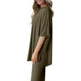 thumbnail image 3 of Two Piece Sets for Women Summer New Women's Summer Solid Color Casual Tops Wide Leg Pants Track Suit Set B-38 Army Green L, 3 of 6