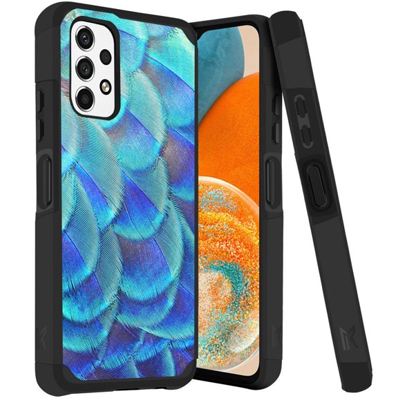 ANJ  Rugged Dual Layered Shockproof Slim Hybrid Case   Tempered Glass Cover Compatible with Samsung Galaxy A23 5G - Blue Feather