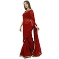 thumbnail image 4 of Atasi Indian Women's Sari Solid Maroon Georgette Saree With Blouse Piece, 4 of 7