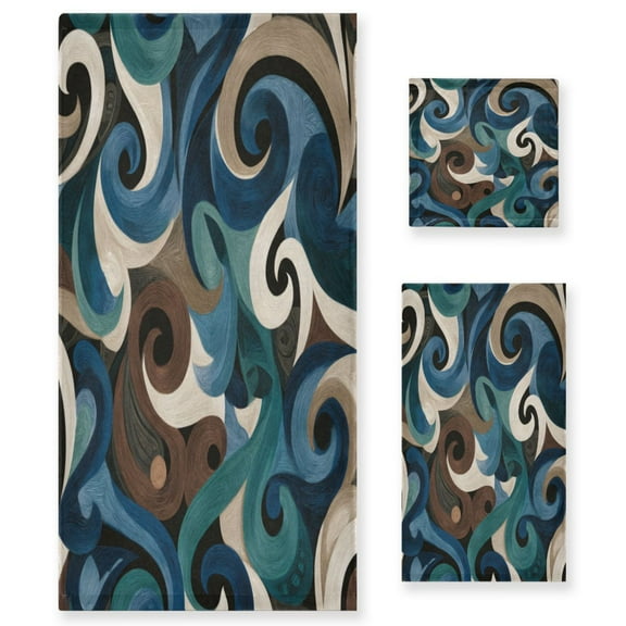 3 Sizes of Towel Sets Including Bath Towel Hand Towel and Washcloth for Daily Use Dark-toned Swirl Pattern