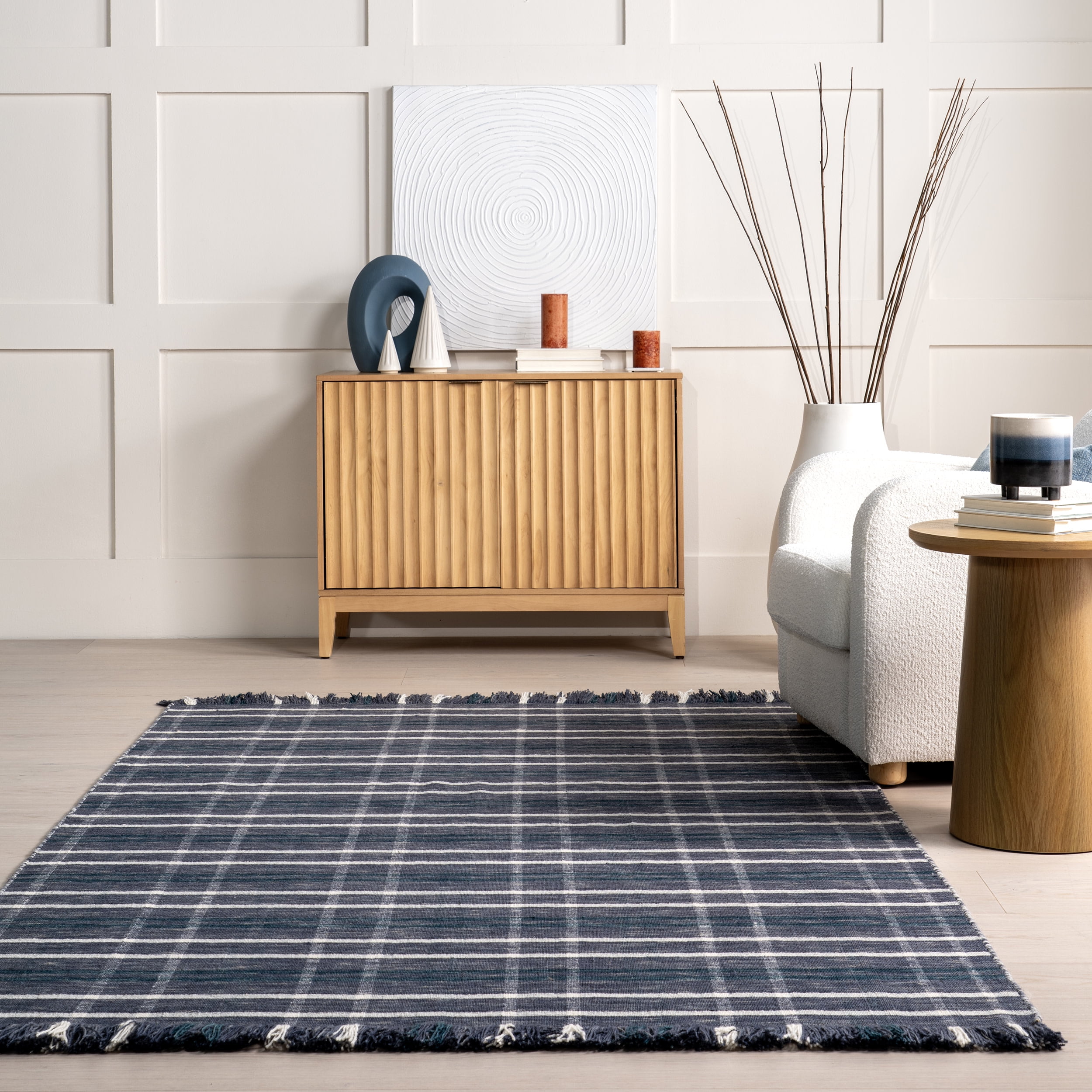 nuLOOM Loretta Plaid Wool Fringe Area Rug, 5' x 8', Blue