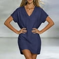 thumbnail image 5 of Inleife Women's V-Neck Casual Dress Short Sleeve Loose Plain T-Shirt Dresses Summer Beach Mini Dress, 5 of 6