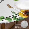 thumbnail image 3 of Yellow Sunflowers Round Tablecloth, Fitted Table Cover with Elastic for 55"-60" Round Tables, Summer Floral Eucalyptus Leaves Striped Table Cloth Outdoor Indoor Dinning Party Waterproof Tablecloths, 3 of 7