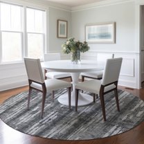 Addison Rugs Chantille Indoor/Outdoor Transitional Stripes Gray Washable Round Rug, 8' x 8'