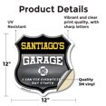 thumbnail image 2 of Santiago's Garage I Can Fix Everything But Stupid 12 inch X 12 inch Shield Shaped Heavy Duty 3.2 mil Vinyl Decal To last, Gift for Dads and Uncles Classic Americana Crafted in the USA, 2 of 6