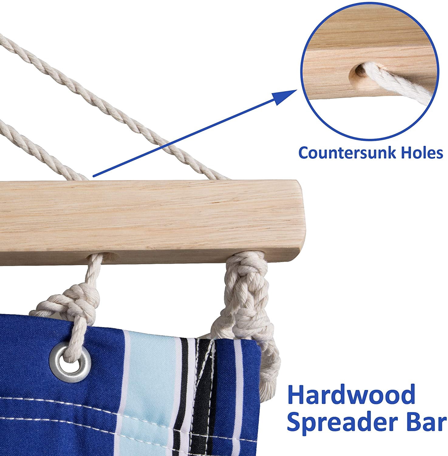 SUNCREAT Quilted Fabric Hammock, Max 475lbs Capacity, Blue Stripes（Stand Is Not Include）