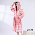 thumbnail image 2 of Feancey Women's Plaid Flannel Robes Winter Hooded Fleece Bathrobe Fuzzy Casual Warm Shower Robe Comfy Plush Housecoat Belted Robes with Pockets Pink Free Size, 2 of 7