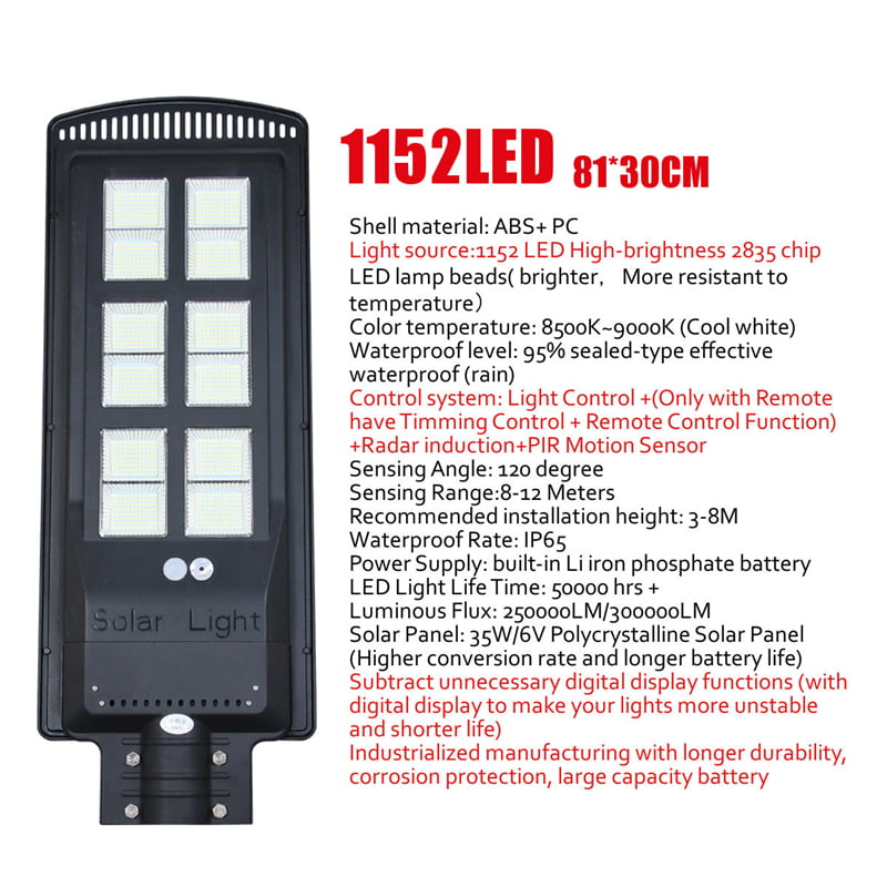 1152LED 1200000LM Solar Street Light Motion Sensor Garden Wall Lamp+Remote US 