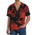 thumbnail image 3 of Honeii 's Red And Black Abstract Skull for men's short-sleeved button-up collared shirt featuring a pocket, perfect for beach vacations, and travel adventures., 3 of 5