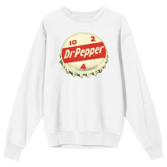 Dr Pepper Bottle Cap Crew Neck Long Sleeve White Adult Sweatshirt -Large