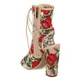 thumbnail image 3 of Women Sheer Mesh Peep Toe Lace Up Corset Embroidered Block Heel Ankle Boot HD79, 3 of 6