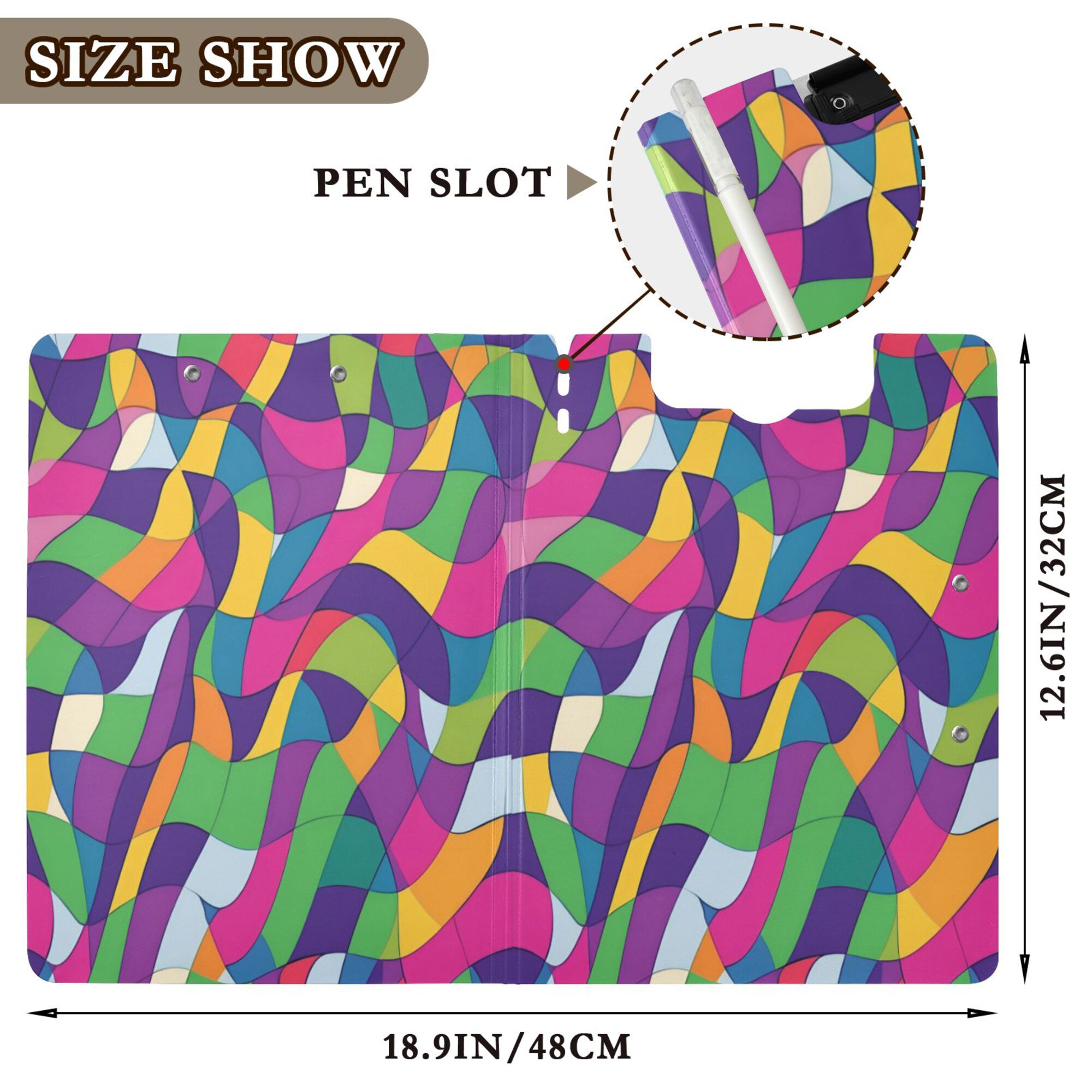 FORMRS A4 Clipboard Folder with Pen Holder Horizontal Foldable School Office Binder, Colorful Plaid