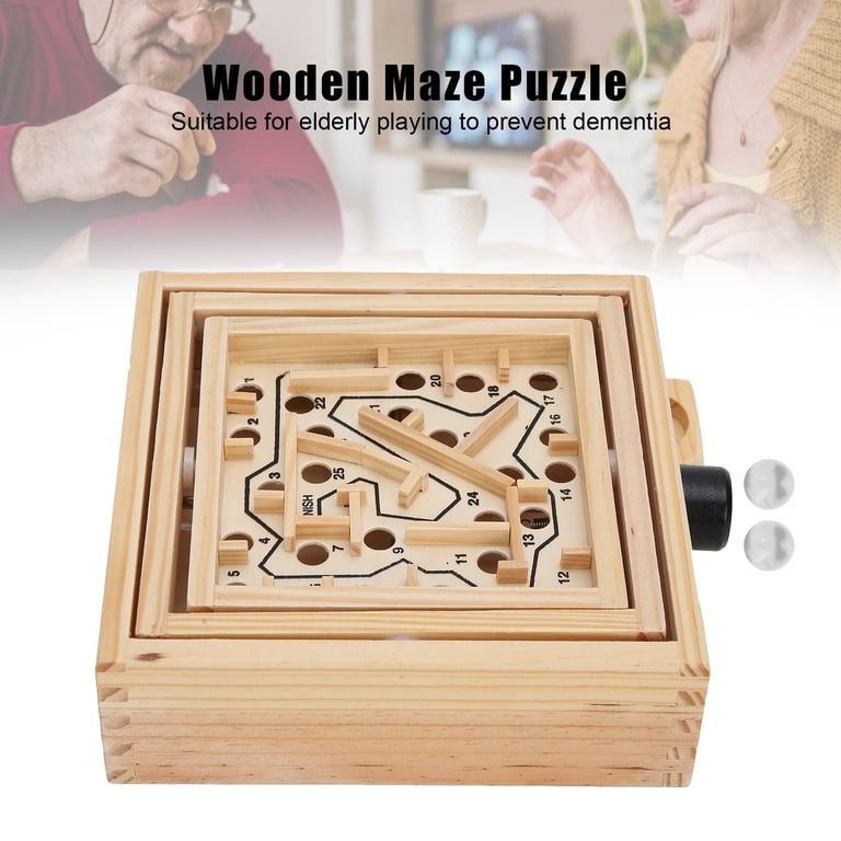 Wooden Ball Maze Puzzle Game - Handheld Labyrinth Toy For Adults, Kids, & Dementia Therapy