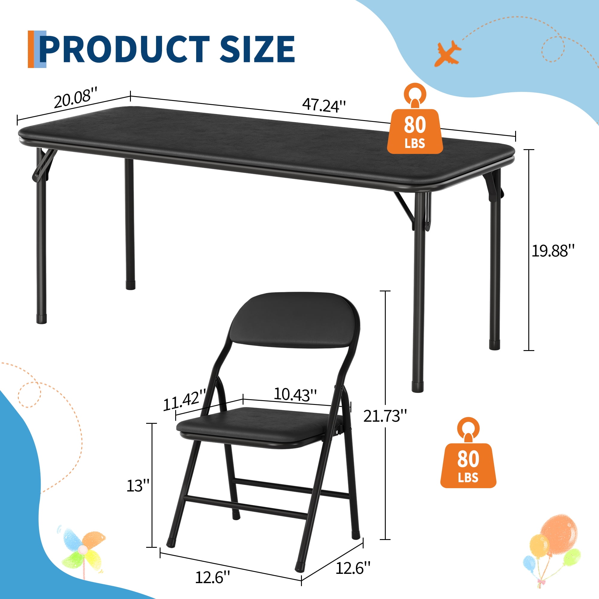 Ultra Soft PU Padded 1/5/7-Piece Kids Folding Table and Chairs Set – Durable Steel Frame, Anti-Slip Feet, No Assembly – Portable for Study, Dining, Learning Space, Play