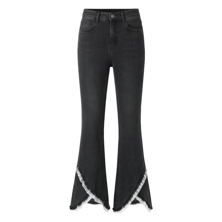 y2k asymmetry flare pants dark wear Women Black Goth Baggy Flare 