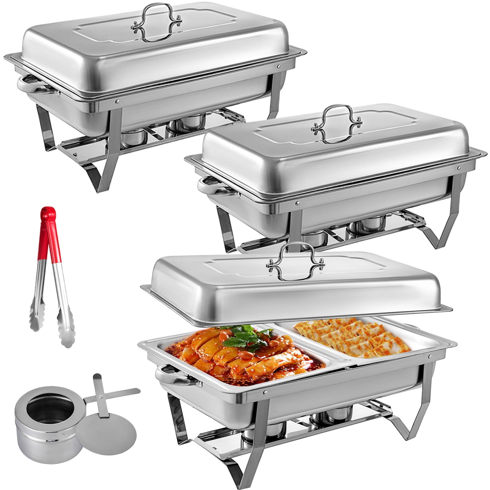 VEVOR 3 Packs Stainless Steel Chafing Dishes 2 Half Size Pans 8 Quart