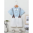 thumbnail image 3 of WISDOM Toddler Boy Clothes Formal Outfit Bowtie Dress Shirt Suspender Pants Cotton Fabric 3pcs Set, 3 of 8