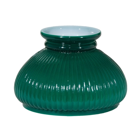 B&P Lamp® 7 Inch Student Shade with Ribbed Design and Dark Green over Opal White Cased Glass for Vintage and Antique Style Table Lamps and Sconces