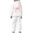 thumbnail image 5 of Letdown Girls Sweatpants Set - 2 Piece Bow Print Fashion Crewneck Hooded Sweatshirt and Jogger Sweatpants for Girls Matching Set (White,8-9Years), 5 of 6