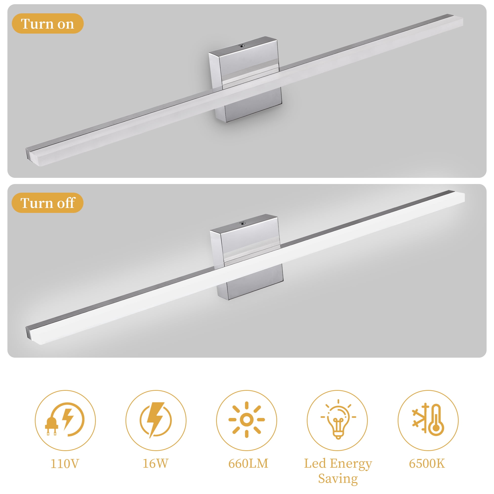 Modern Chrome LED Vanity Lights, LED Bathroom Light Fixtures Over Mirror Bathroom Wall Sconce Bar for Bathroom Mirror Cabinets Bedroom(31.50"-18W)