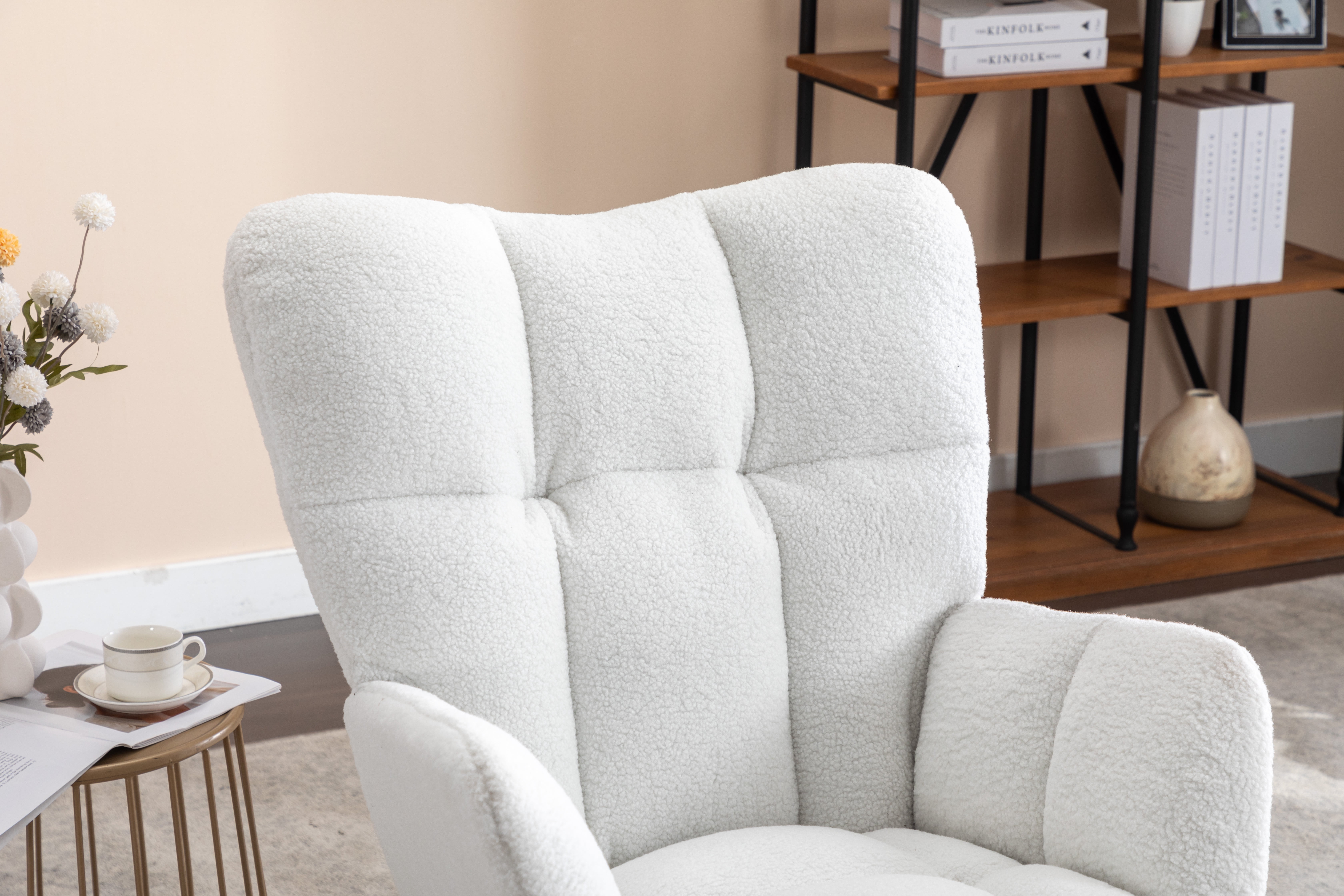 New 050-Teddy Fabric Rocking Gilder Nursery Chair For Living Room Indoor,Ivory