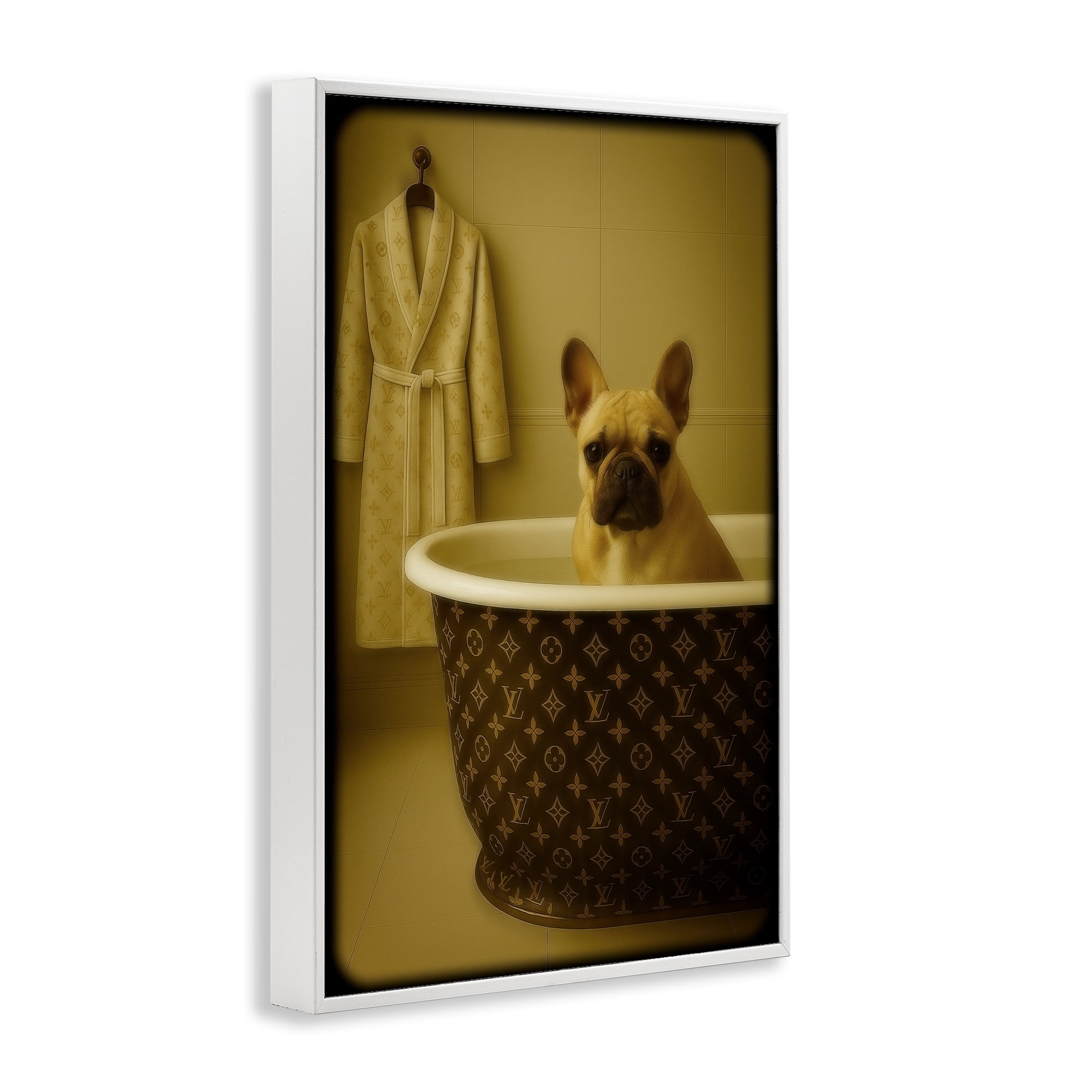 Stupell Industries Couture French Bulldog in Luxury Tub White Framed Giclee Art, design by Grotto Studios