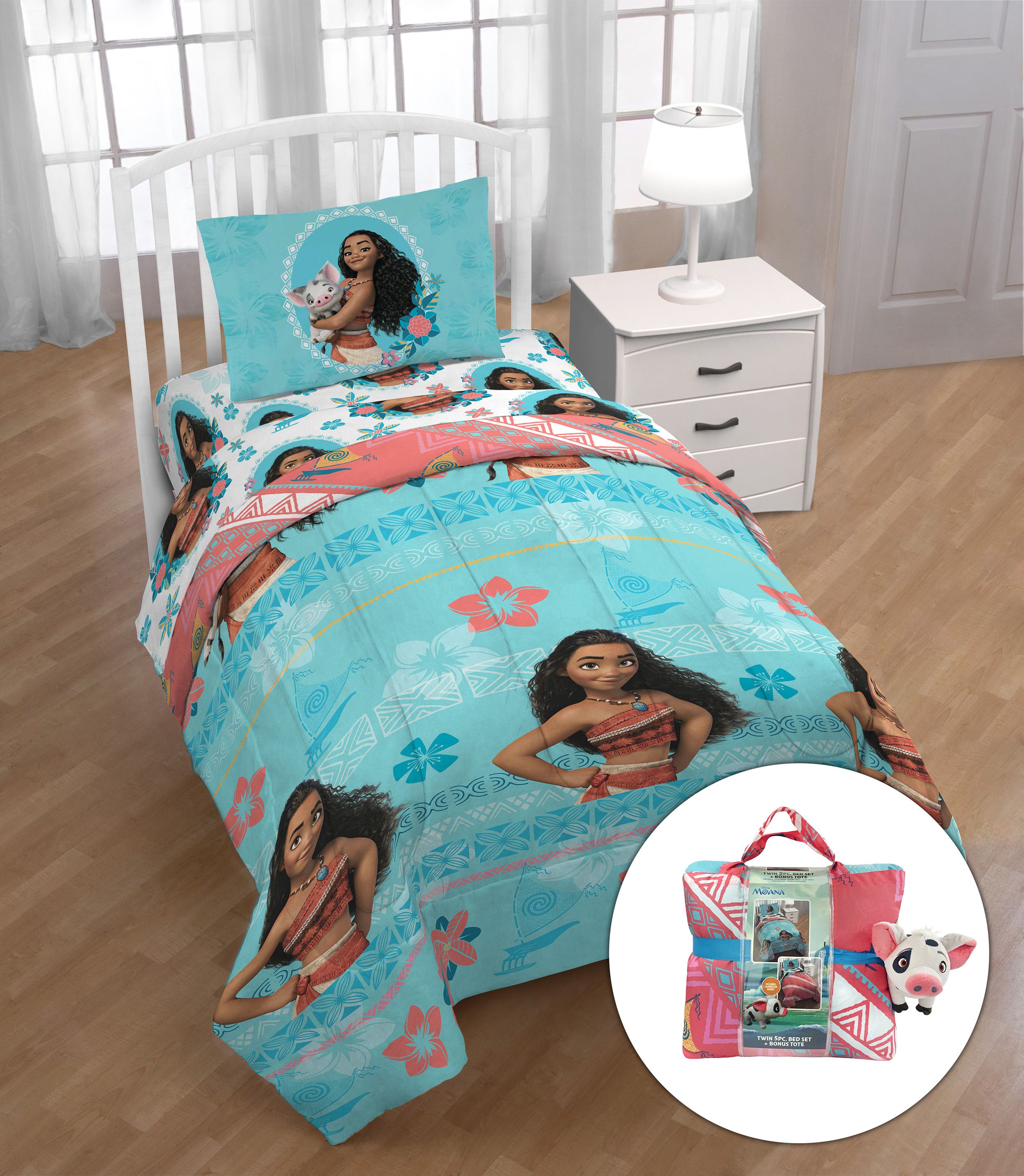Details About Disney Moana Twin 5pc Bed In A Bag Bedding Set With Bonus Tote Pillow Buddy