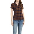 thumbnail image 1 of INSPIRE CHIC Women's Plaid Shirts Point Collar Button Down Blouses S Brown, 1 of 6