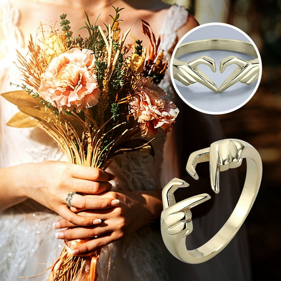 TopLLC Rings Ladies Fashion Open Geometric Hands Than Heart Fashion Jewelry Ring Ladies