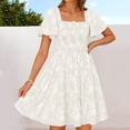 thumbnail image 6 of YuXingFu Plus Size Summer Dresses for Women Mid-Length Crew Neck Plus Size Womens Dress Short Sleeve Floral Casual Summer White S, 6 of 8