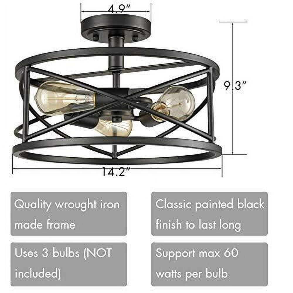 Rustic Farmhouse Black Flush Mount Ceiling Light Drum Fixture for Hallway