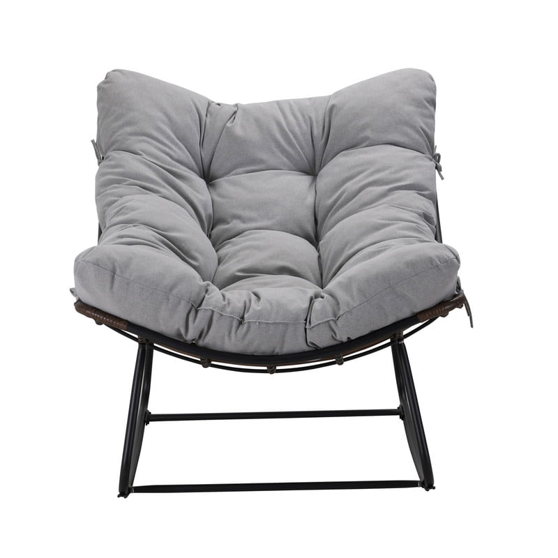 Papasan Patio Rocking Chair, Indoor/Outdoor Use Armless Wicker Recliner Chair