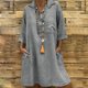 thumbnail image 1 of ICHUANYI Clearance Fashion Women Loose V-Neck Solid 3/4 Sleeve Cotton And Linen Dress(Gray, L) ICHUANYI WER2023080901857, 1 of 8