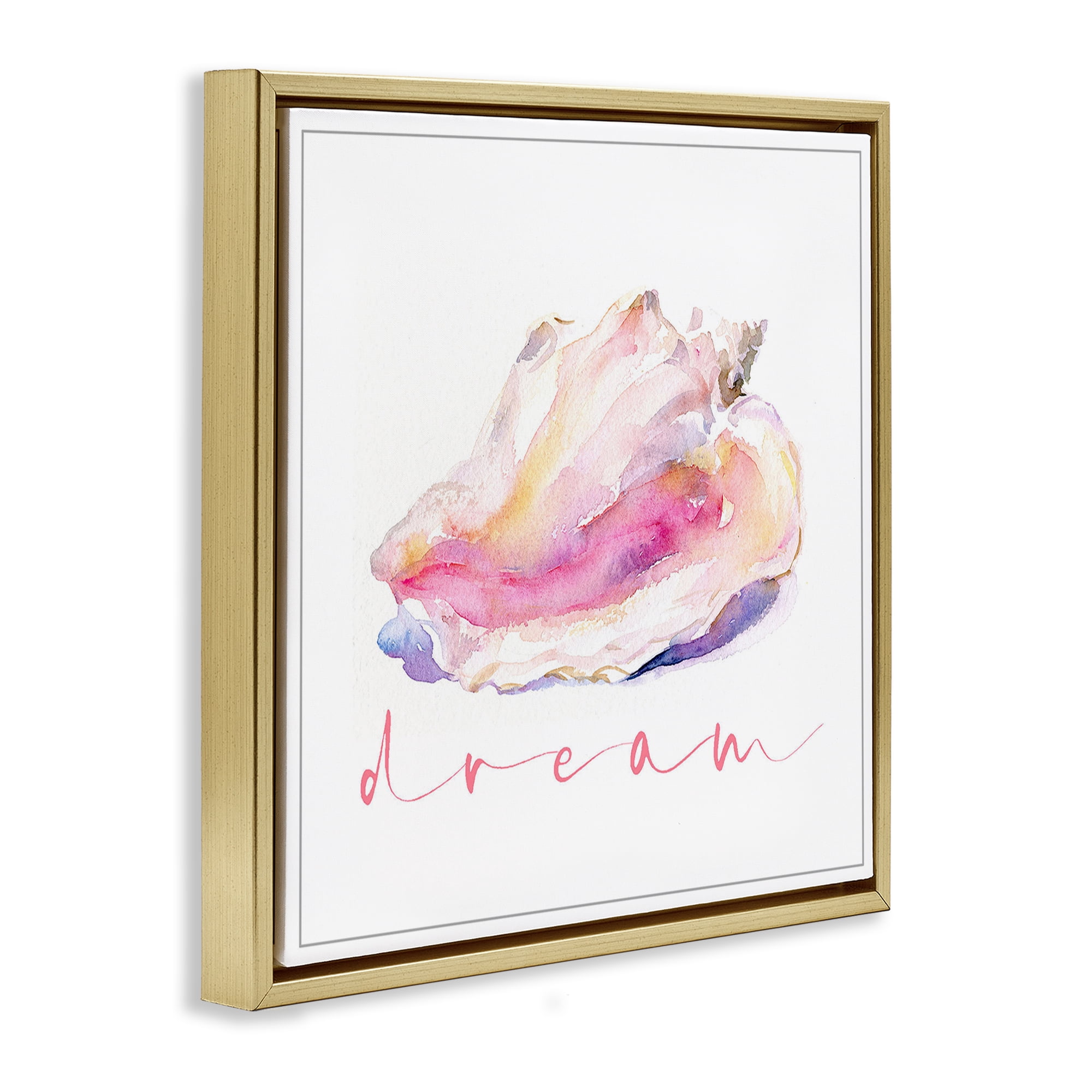 Stupell Industries Conch Dream Phrase Nautical & Beach Painting Gold Floater Framed Canvas Art Print Wall Art, 18 x 18