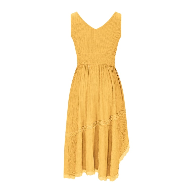 Ovbmpzd Beach Dresses for Women Sleeveless Yellow Wedding Guest Midi Dress  Knee Length Dresses Long Dresses for Women Formal L - Walmart.com