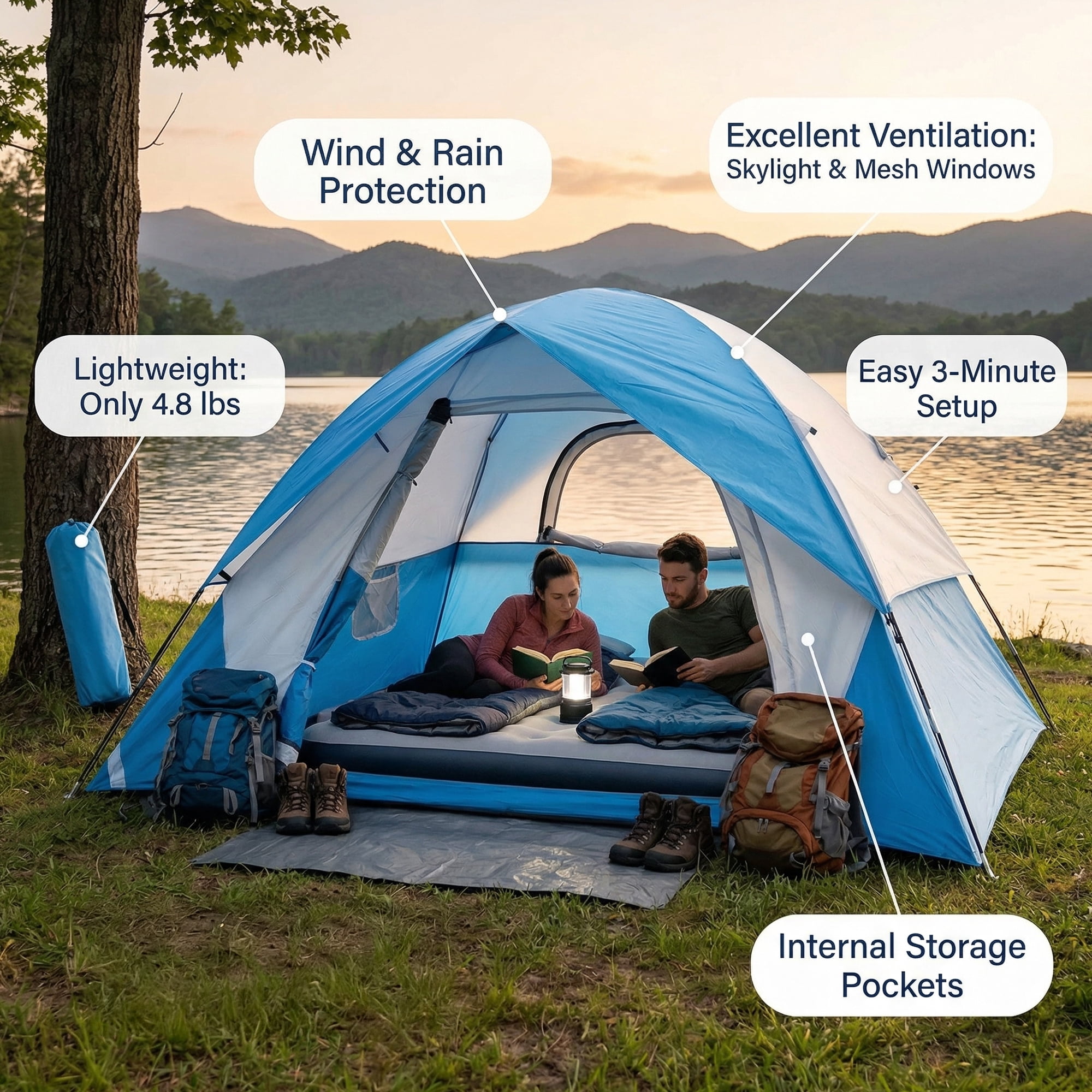 XL Outdoor Camping Tents Ultra-Lightweight and Portable for 2-Person Festivals Backyard  Hiking  Backpacking