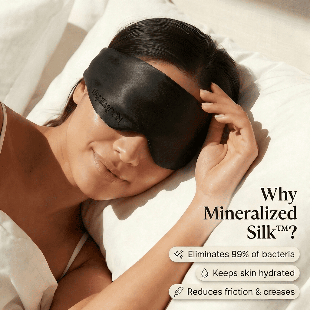 FACEMOON Mulberry Silk Sleep Mask, Adjustable Headband, Full Coverage Blackout
