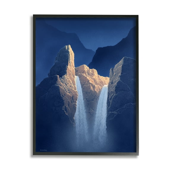 Stupell Two Waterfalls Nighttime Peaks Landscape Painting Black Framed Art Print Wall Art