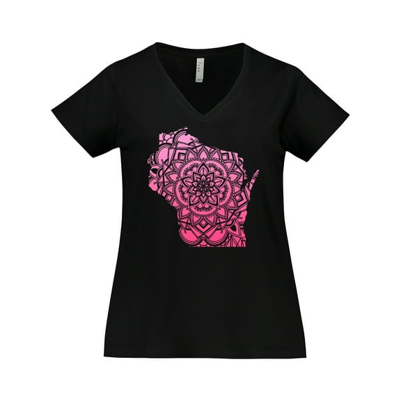Inktastic Wisconsin Silhouette Mandala Women's Plus Size V-Neck T-Shirt