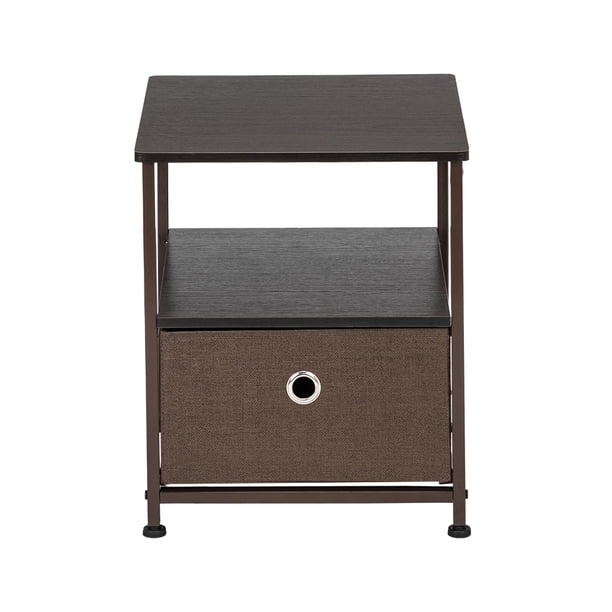 Nightstand 1 Drawer Shelf Storage Bedside Furniture Accent End Table Chest For Home Bedroom Office College Dorm Steel Frame Wood Top Easy Pull Fabric Bins Brown Drawer Organizer Dresser Walmart Com
