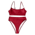 thumbnail image 4 of NINGMENG Bikinis for Women Summer Solid Color Spaghetti Strap Bra And Panty Set High Waisted Bottom Padded Two Piece Tankini Swimsuits For Women Activewear,Red,M, 4 of 5