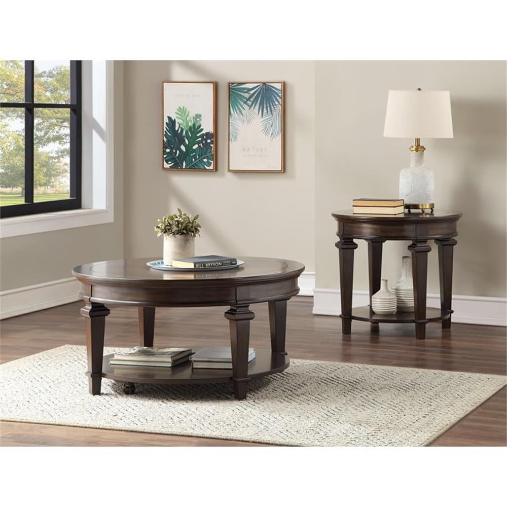 Maklaine 40" Round Traditional Wooden Coffee Table in Espresso