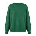 thumbnail image 4 of thefmos Women's Round Neck Knit Pullover Sweater Long Sleeve Solid Color Casual Loose Fit Top Fashion Fall Winter Outfit, Green 2XL, 4 of 4