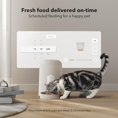 Automatic Cat Feeder, Wi-Fi Rechargeable Cats Food Dispenser Battery-Operated with 30-Day Life, AIR 2.4G Wi-Fi Timed Pet Feeder for Cats & Dogs, 2L Auto Cats Feeder, White