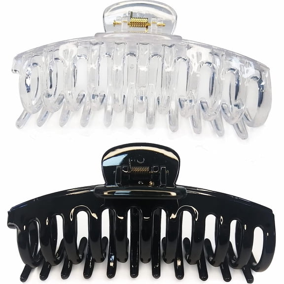 Accglory Jumbo Large Hair Clips for Thick Hair Women 5.5 Inches Long Hair Claw Clips Exlarge Thick Hair Butterfly Claw Clips 2 Counts in Set XXL Hair Accessories (black and clear)