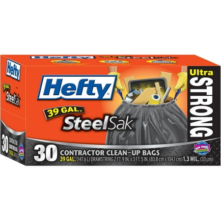 Hefty Steel Sak 39-Gal Trash Bags, 30ct