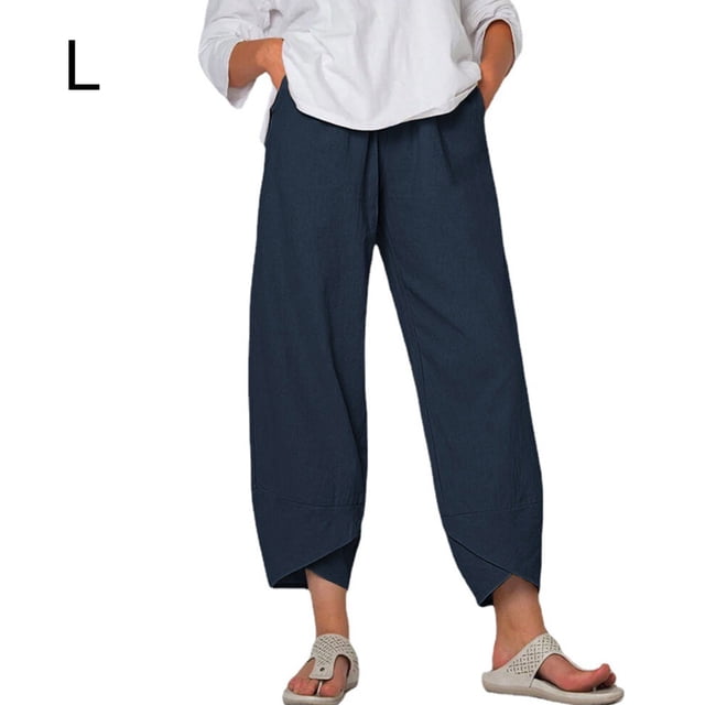 Mujer Pantalones Bolsillo Noveno Pantalones Pantalones deportivos holgados de pierna ancha, Azul oscuro, L sidaley AP002213-31