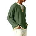 thumbnail image 4 of Havenx Henley Shirts for Men Long Sleeve Quarter Button Sweater Ribbed Crewneck T-Shirt Lightweight Stylish Relaxed Fit Fashion Clothing,Deep Green S, 4 of 6