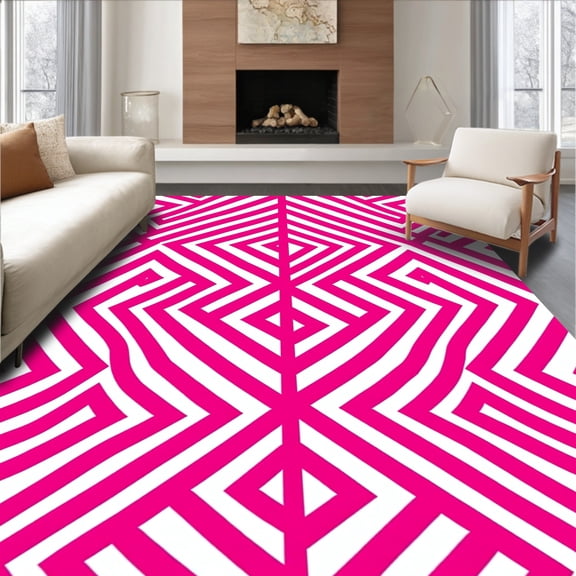 ODIKA 2'x3' Machine Washable Non-Slip Area Rug, Vibrant Lattice Shag with Bold Contemporary Design High Traffic Rug, Pink, 557734
